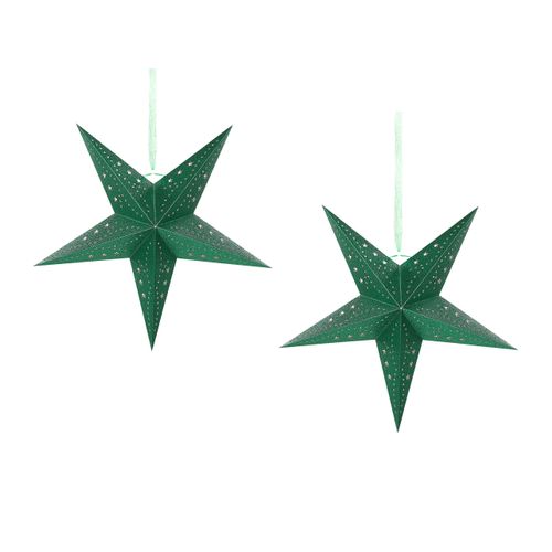 Lot De 2 Étoiles Décoratives LED 45 Cm En Papier Brillant Vert Motti