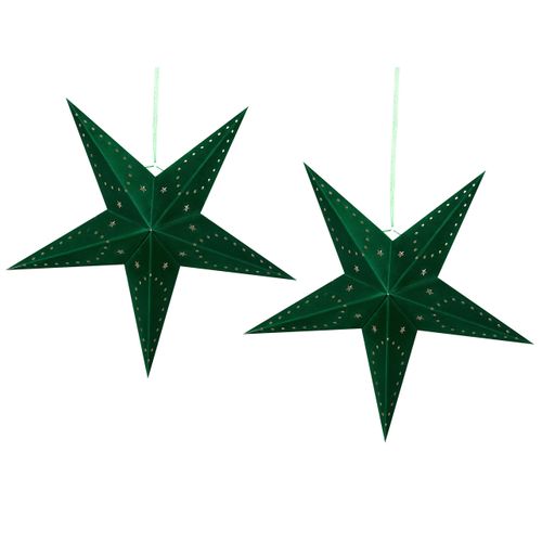 Lot De 2 Étoiles Décoratives LED 60 Cm En Papier Velours Vert Motti