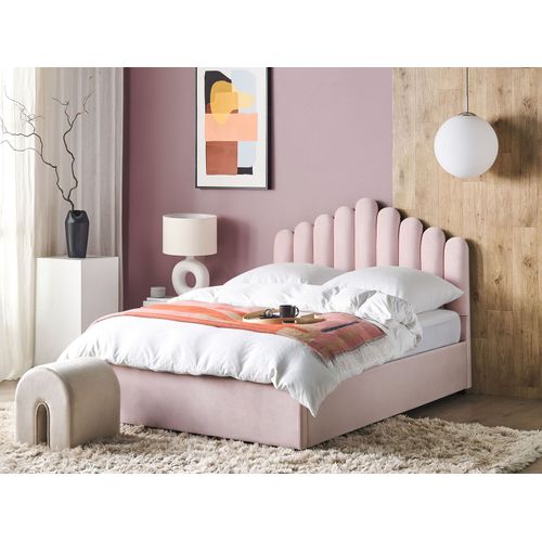 Lit Ottoman Velours Vincennes 140 X 200 Cm Rose Pastel