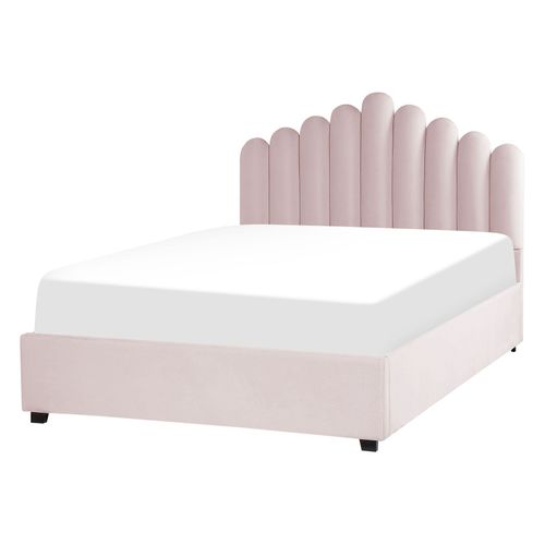 Lit Ottoman Velours Vincennes 140 X 200 Cm Rose Pastel