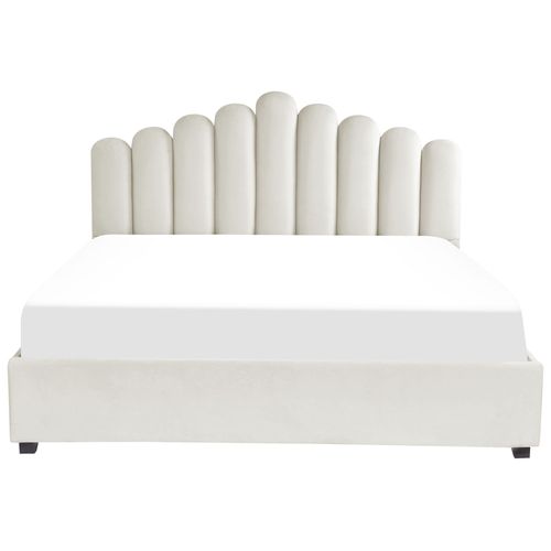 Lit Ottoman Velours Vincennes 180 X 200 Cm Blanc Cassé