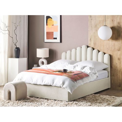 Lit Ottoman Velours Vincennes 180 X 200 Cm Blanc Cassé