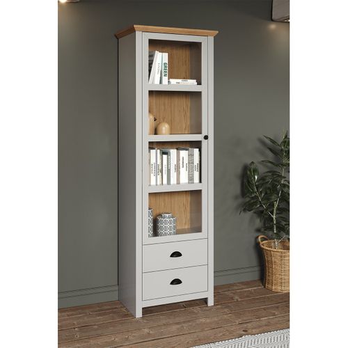 Vitrine 1 Porte En Verre Trempé Et 2 Tiroirs L65 Cm