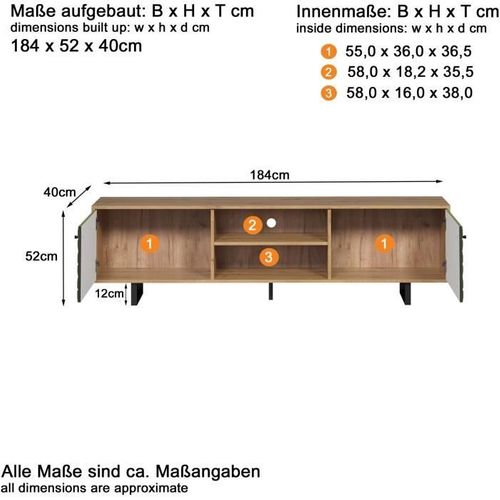 Meuble TV - Sentra - 2 Portes, 2 Niches - Vert Foncé - 184 X 40 X 52 Cm -