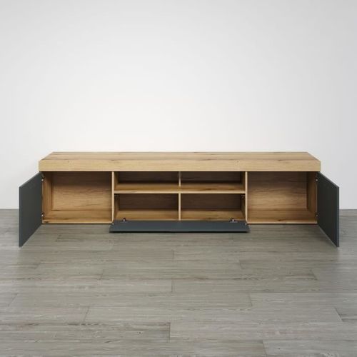 Meuble TV - Tyler - Urbain - En Panneaux De Particules - Gris Anthracite Mat / Chene Miel