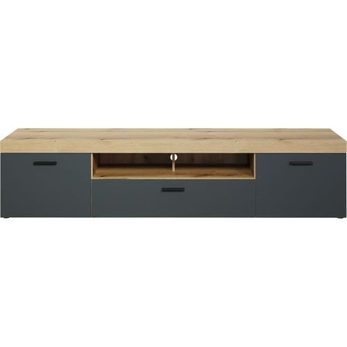 Meuble TV - Tyler - Urbain - En Panneaux De Particules - Gris Anthracite Mat / Chene Miel