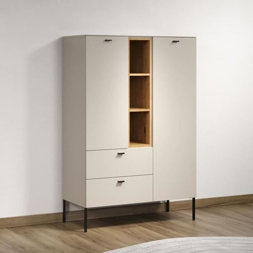 Buffet Haut - Sao Paulo - Cachemire / Chene Blond - 2 Portes, 3 Niches, 2 Tiroirs - 93 X 42 X 140 Cm