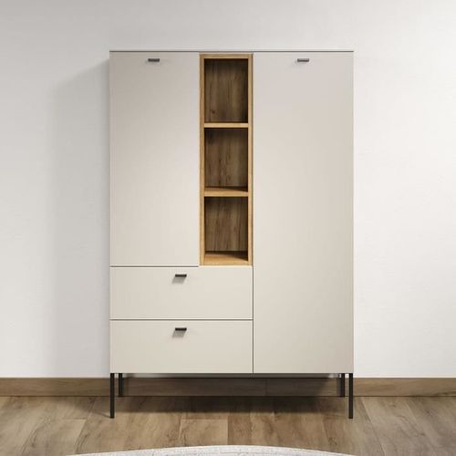 Buffet Haut - Sao Paulo - Cachemire / Chene Blond - 2 Portes, 3 Niches, 2 Tiroirs - 93 X 42 X 140 Cm