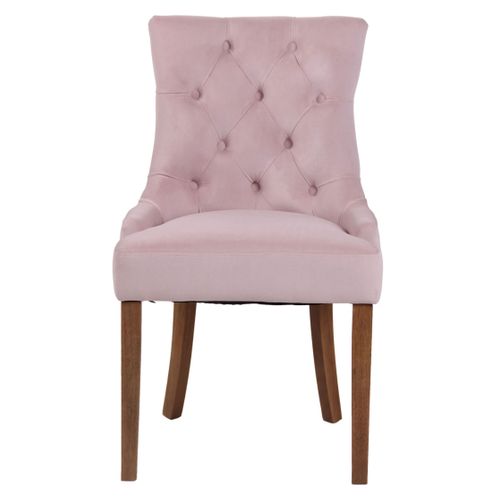 Chaise De Salle À Manger Aberdeen En Velours Avec Piètement En Bois D'hévéa Rose/antique Clair