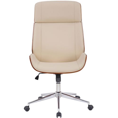 Fauteuil De Bureau Varel En Similicuir Avec Coque De Siège En Bois Noyer / Crème