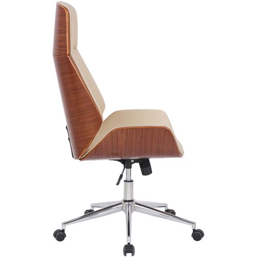 Fauteuil De Bureau Varel En Similicuir Avec Coque De Siège En Bois Noyer / Crème