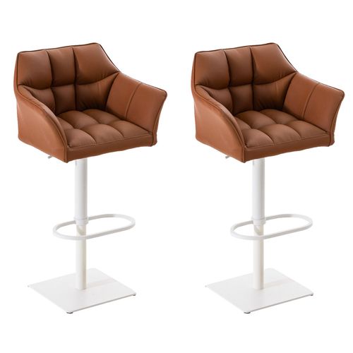 Lot De 2 Tabourets De Bar Damaso Similicuir Marron Clair/blanc