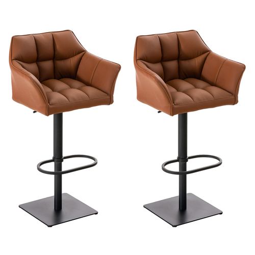Lot De 2 Tabourets De Bar Damaso Similicuir Marron Clair/noir