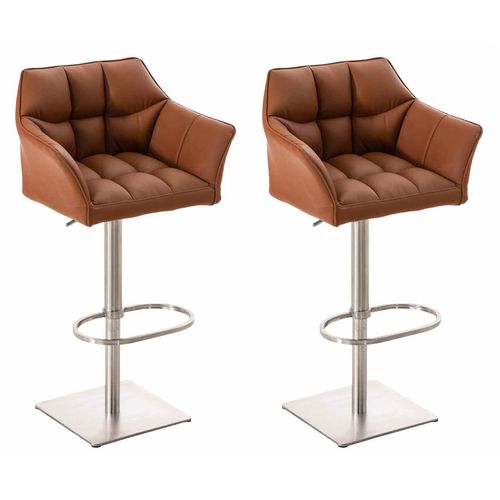 Lot De 2 Tabourets De Bar Damaso Similicuir Marron Clair/acier Inoxydable