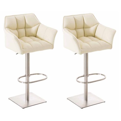 Lot De 2 Tabourets De Bar Damaso Similicuir Crème/acier Inoxydable