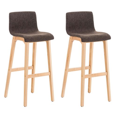 Lot De 2 Tabourets De Bar Hoover En Tissu Pieds Bois Nature Marron