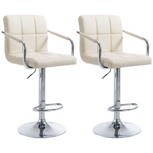 Lot De 2 Tabourets De Bar Lucy  V2 En Similicuir Crème/chrome