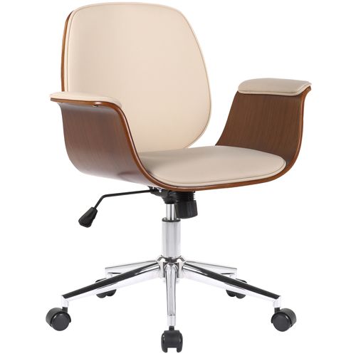 Fauteuil De Bureau Kemberg En Similicuir Avec Coque D'assise En Bois Noyer / Crème