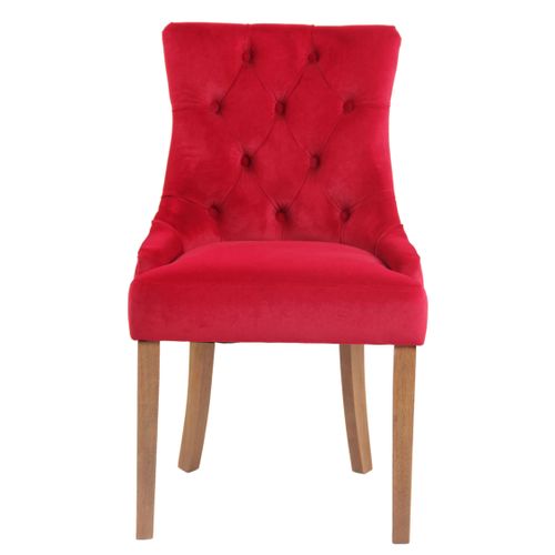 Lot De 4 Chaises De Salle À Manger Aberdeen En Velours Piètement En Bois D'hévéa Rouge/antique Clair