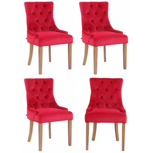 Lot De 4 Chaises De Salle À Manger Aberdeen En Velours Piètement En Bois D'hévéa Rouge/antique Clair