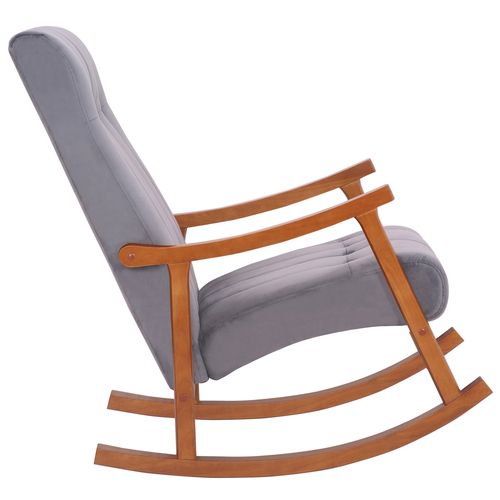 Chaise À Bascule Saltillo En Velours Pieds En Bois De Caoutchouc Noyer / Gris