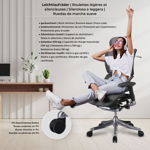 Fauteuil De Bureau Ergonomique Norfolk Avec Dossier Et Appuie-tête Ajustables Gris