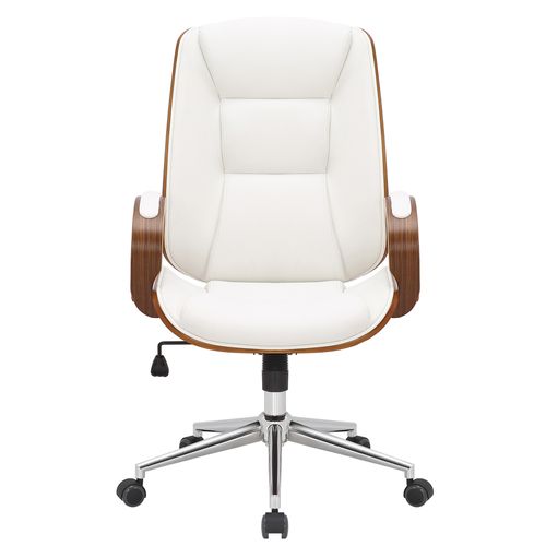 Fauteuil De Bureau Yankton En Similicuir Avec Coque De Siège En Bois Noyer / Blanc