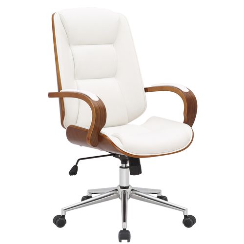 Fauteuil De Bureau Yankton En Similicuir Avec Coque De Siège En Bois Noyer / Blanc