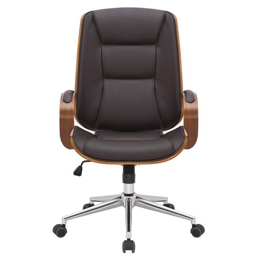 Fauteuil De Bureau Yankton En Similicuir Avec Coque De Siège En Bois Noyer / Marron