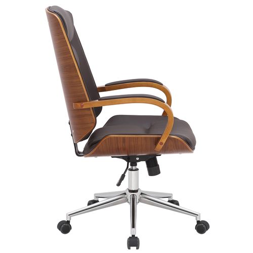 Fauteuil De Bureau Yankton En Similicuir Avec Coque De Siège En Bois Noyer / Marron