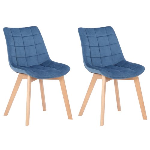 Lot De 2 Chaises De Salle À Manger Passaic Velours Avec Pieds En Bois De Hêtre Bleu