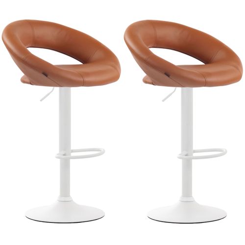 Lot De 2 Tabourets De Bar Olinda En Similicuir Hauteur Réglable Et Siège Pivotant Marron Clair/blanc