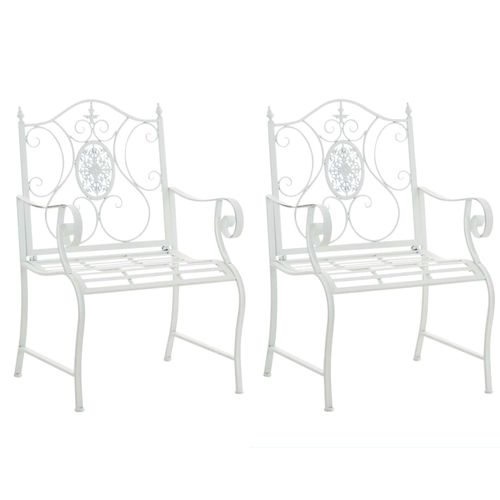 Lot De 2 Chaises De Jardin Punjab En Fer Avec Accoudoirs Blanc