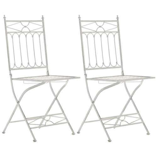 Lot De 2 Chaises De Jardin Pliables Asina En Fer Forgé Blanc Antique