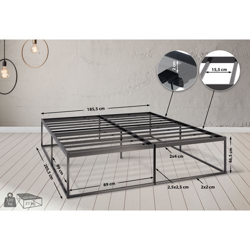 Cadre De Lit En Métal Scala Sommier À Lattes Intégrées Noir /200x180x46 Cm