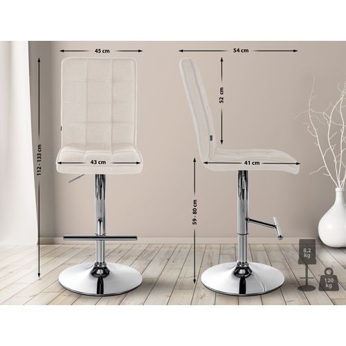 Tabouret De Bar Peking En Tissu Réglable Et Pivotant Crème/chrome