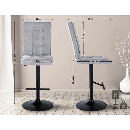 Tabouret De Bar Peking En Tissu Réglable Et Pivotant Gris Clair/noir