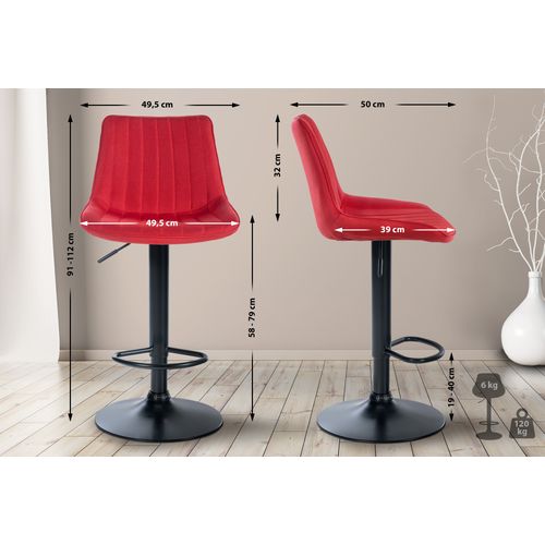 Tabouret De Bar Toni En Tissu Pied Trompette En Métal Rouge/noir