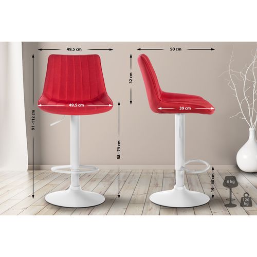 Tabouret De Bar Toni En Tissu Pied Trompette En Métal Rouge/blanc