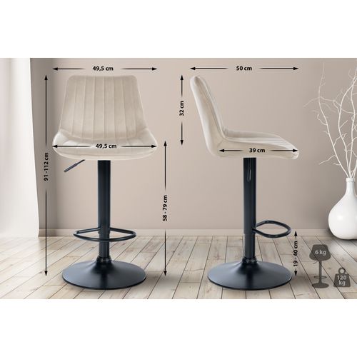 Tabouret De Bar Toni En Velours Pied Trompette En Métal Crème/noir