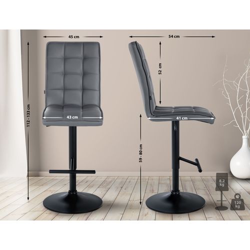 Tabouret De Bar Peking En Similicuir Réglable Et Pivotant Gris/noir