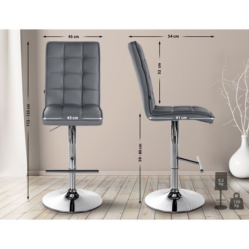 Tabouret De Bar Peking En Similicuir Réglable Et Pivotant Gris/chrome
