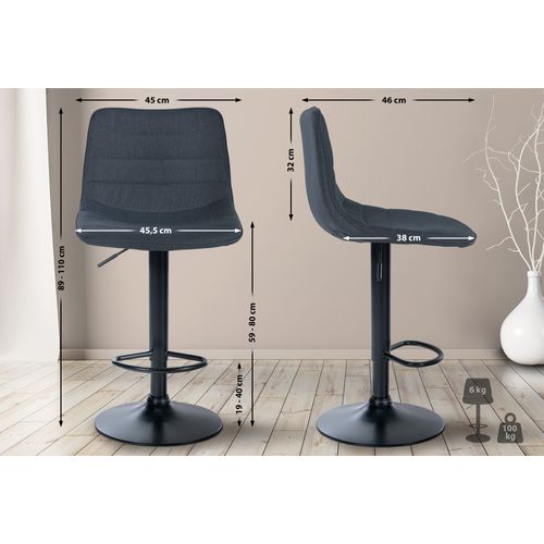 Tabouret De Bar Lex En Tissu Pied Trompette En Métal Gris Foncé/noir