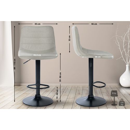 Tabouret De Bar Lex En Tissu Pied Trompette En Métal Crème/noir