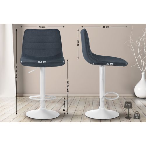 Tabouret De Bar Lex En Tissu Pied Trompette En Métal Gris Foncé/blanc