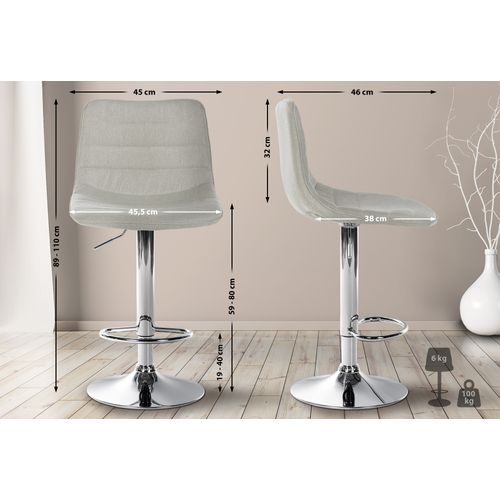 Tabouret De Bar Lex En Tissu Pied Trompette En Métal Crème/chrome