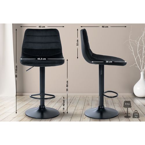 Tabouret De Bar Lex En Velours Pied Trompette En Métal Noir /noir