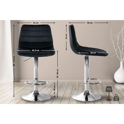 Tabouret De Bar Lex En Velours Pied Trompette En Métal Noir /chrome