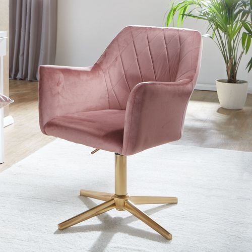 Chaise De Bureau Design Velours Chaise Pivotante Avec Dossier Rose