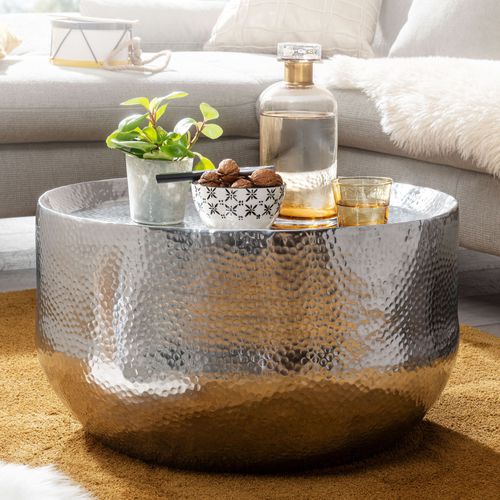 Table Basse De Salon 60x60x35 Cm Table De Canapé Metal Orientale Ronde